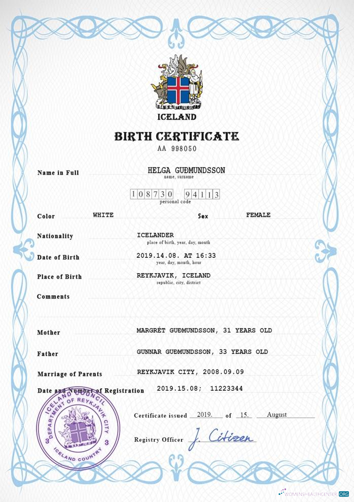 Качественный Скачать Исландия Vital Record Birth Certificate PSD Шаблон Photoshop Шаблон