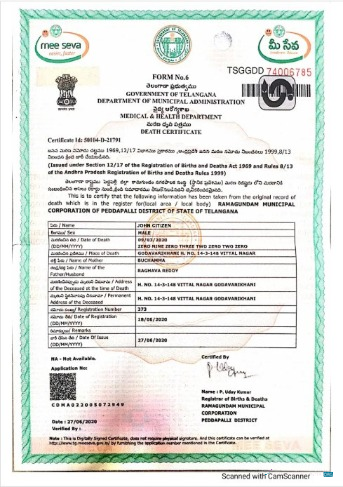 Реалистичный Скачать Индия Департамент Муниципальный Administration Telangana Death Certificate Photoshop Шаблон