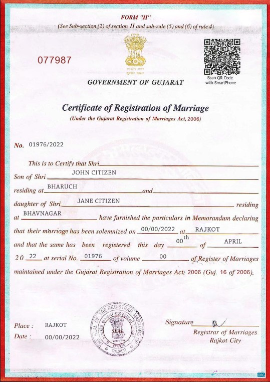 Редактируемый Скачать Индия Government Gujarat Marriage Certificate Шаблон в PSD Формат Photoshop Шаблон