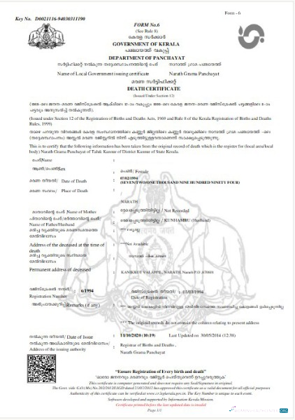 Премиум Скачать Индия Government Kerala Death Certificate Photoshop Шаблон