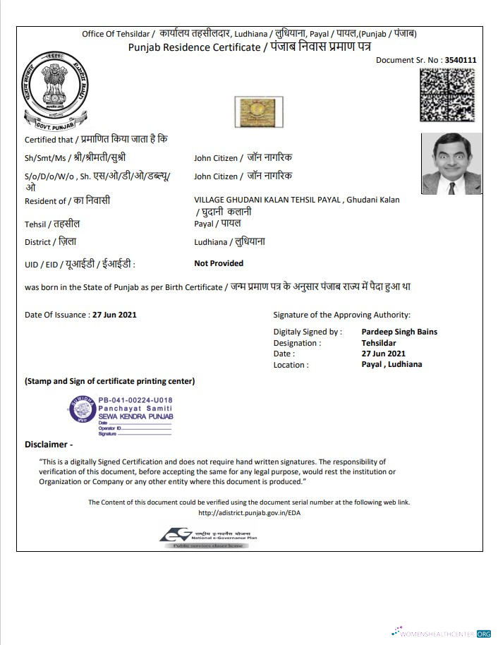 Реалистичный Скачать Индия Government Punjab Residence Certificate Шаблон в Word и PDF Формат Photoshop Шаблон