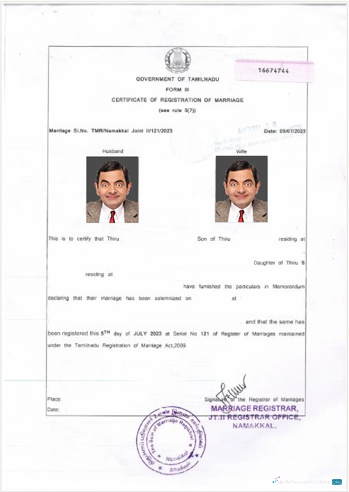 Реалистичный Скачать Индия Government Tamilnadu Certificate Marriage Photoshop Шаблон