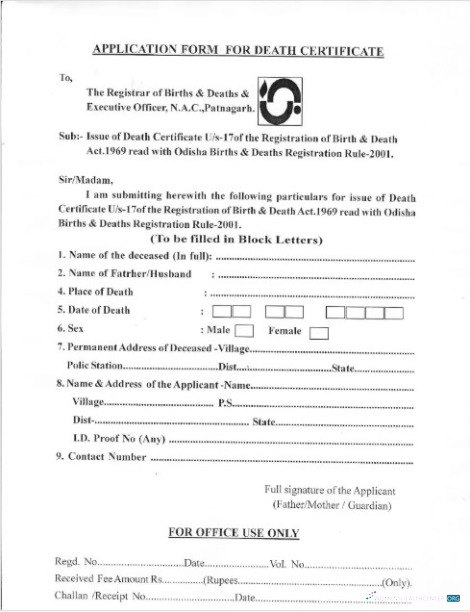 Профессиональный Скачать Индия Registrar Births и Deaths Patnagarh Death Certificate Photoshop Шаблон