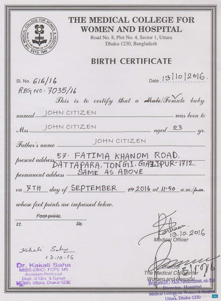 Качественный Скачать Индия Medical College для Women и Hospital Birth Certificate Photoshop Шаблон