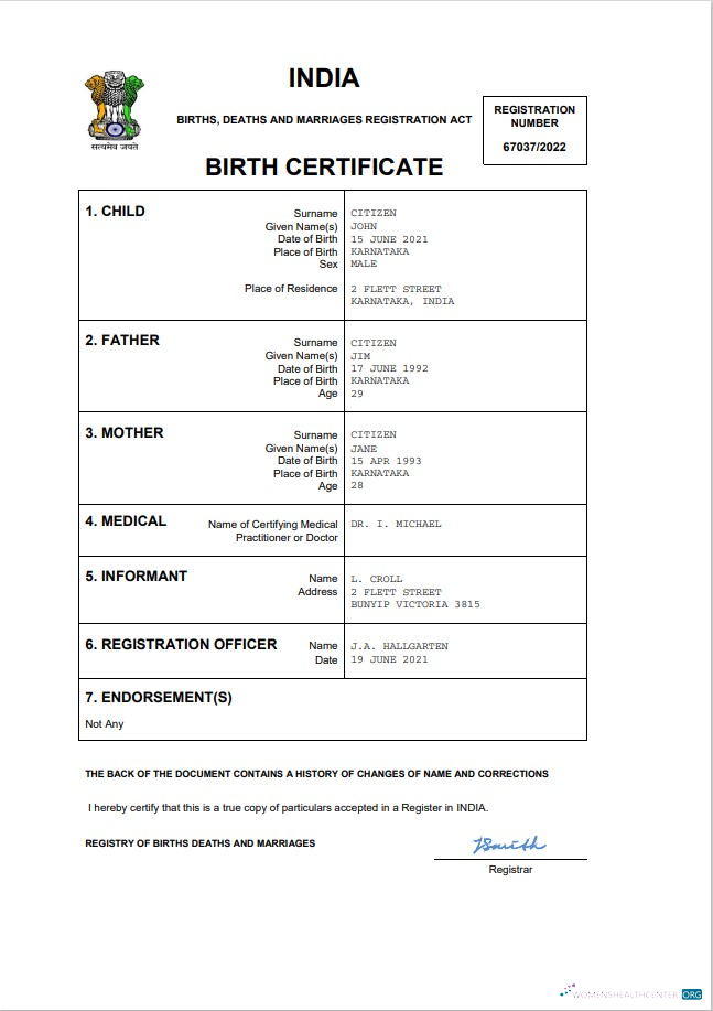 Премиум Скачать Индия Vital Record Birth Certificate Word и PDF Шаблон, Photoshop Шаблон