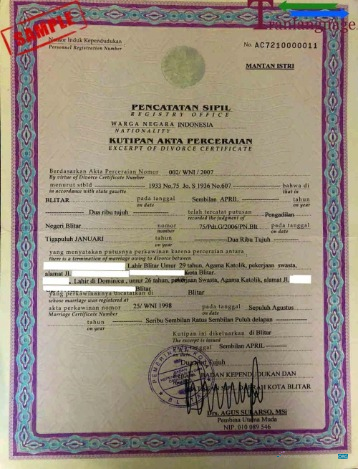 Реалистичный Скачать Индонезия Register Blitar Divorce Certificate Photoshop Шаблон