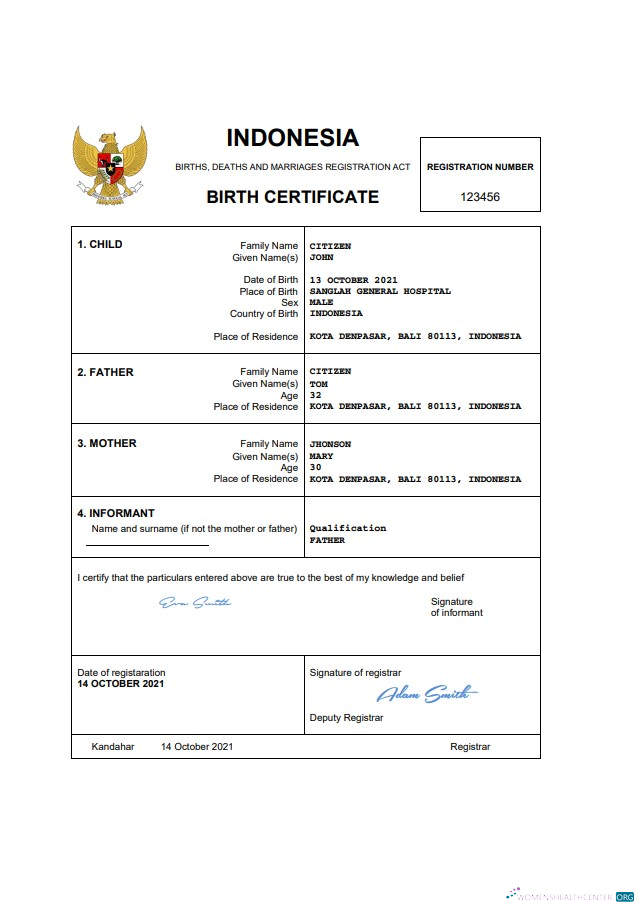 Качественный Скачать Индонезия Birth Certificate Word и PDF Шаблон Photoshop Шаблон