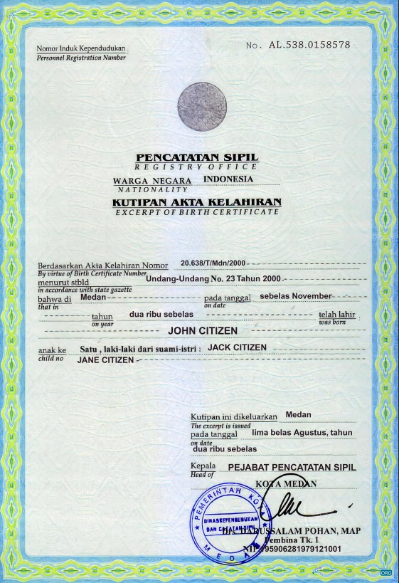 Премиум Скачать Индонезия Birth Certificate Шаблон в PSD Формат, Photoshop Шаблон
