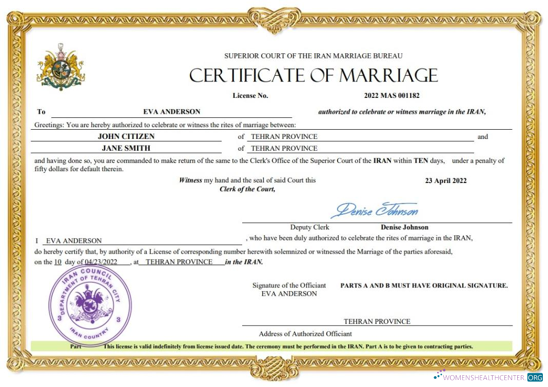 Реалистичный Скачать Иран Marriage Certificate Word и PDF Шаблон Photoshop Шаблон