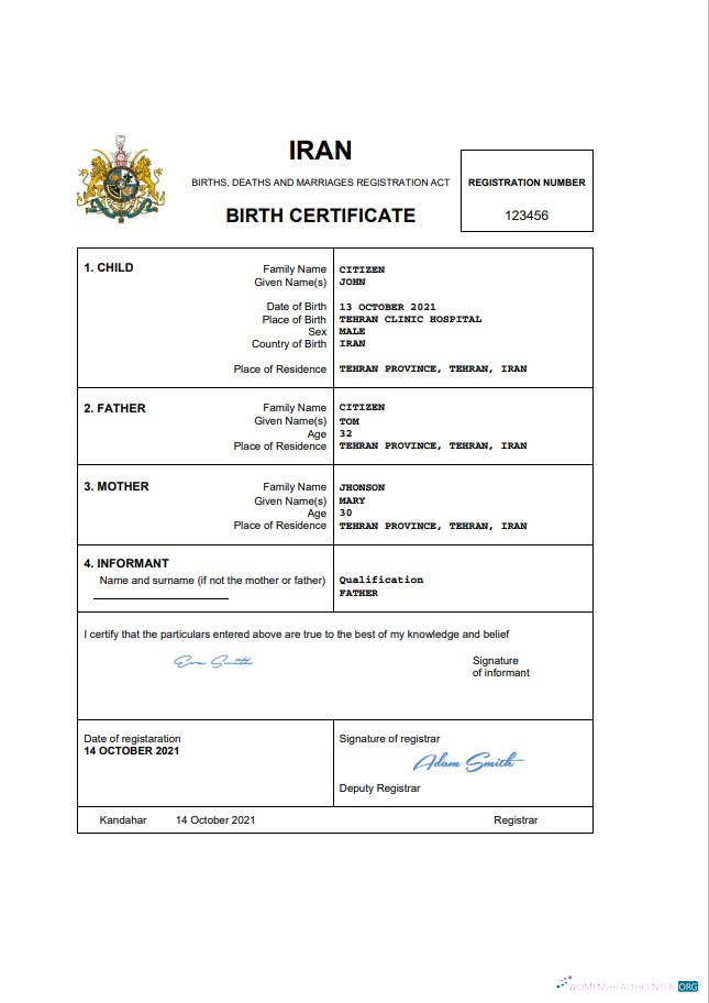 Качественный Скачать Иран Vital Record Birth Certificate Word и PDF Шаблон Photoshop Шаблон