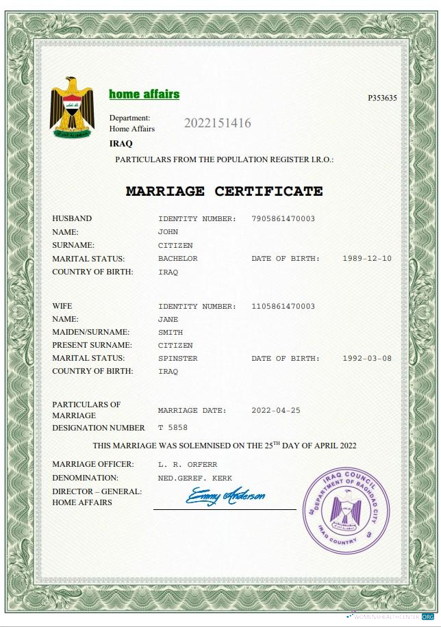 Качественный Скачать Ирак Marriage Certificate Word и PDF Шаблон Photoshop Шаблон