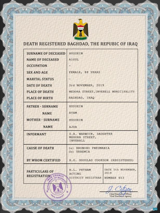 Качественный Скачать Ирак Vital Record Death Certificate PSD Шаблон Photoshop Шаблон