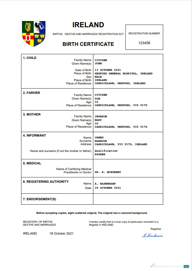Профессиональный Скачать Ирландия Birth Certificate Word и PDF Шаблон Photoshop Шаблон