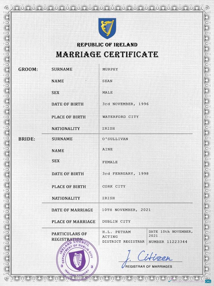 Премиум Скачать Ирландия Marriage Certificate PSD Шаблон Photoshop Шаблон