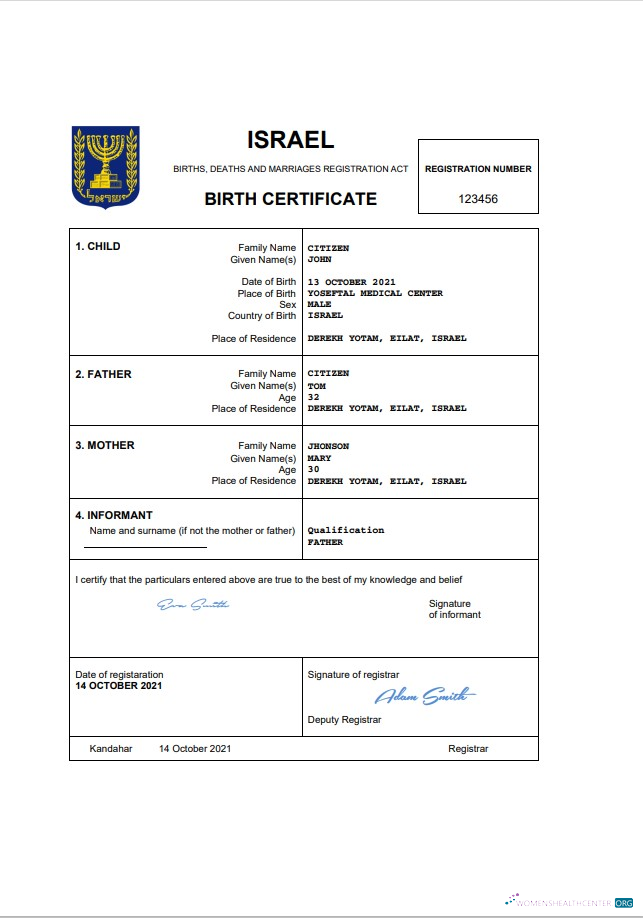 Профессиональный Скачать Израиль Vital Record Birth Certificate Word и PDF Шаблон Photoshop Шаблон