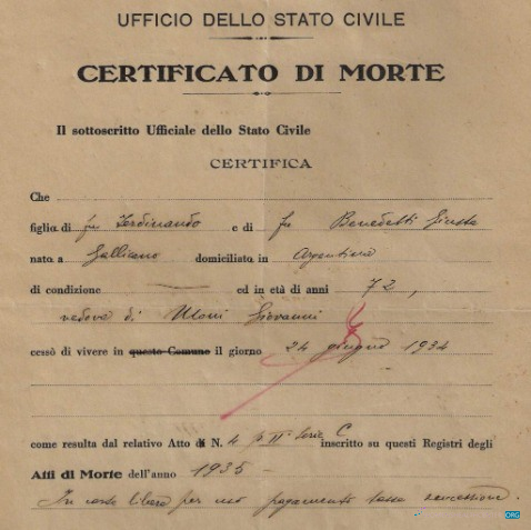 Реалистичный Скачать Италия Registry Civil Office Death Certificate Photoshop Шаблон