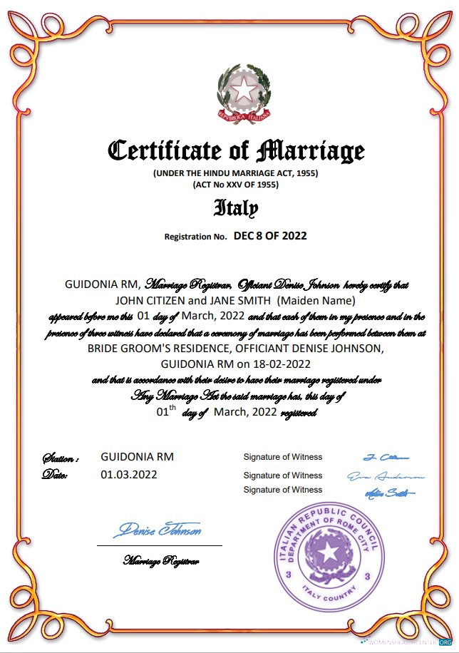 Профессиональный Скачать Италия Marriage Certificate Word и PDF Шаблон Photoshop Шаблон