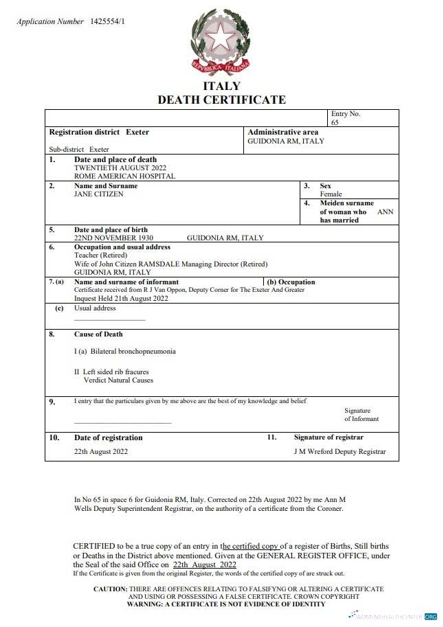 Премиум Скачать Италия Vital Record Death Certificate Word и PDF Шаблон Photoshop Шаблон