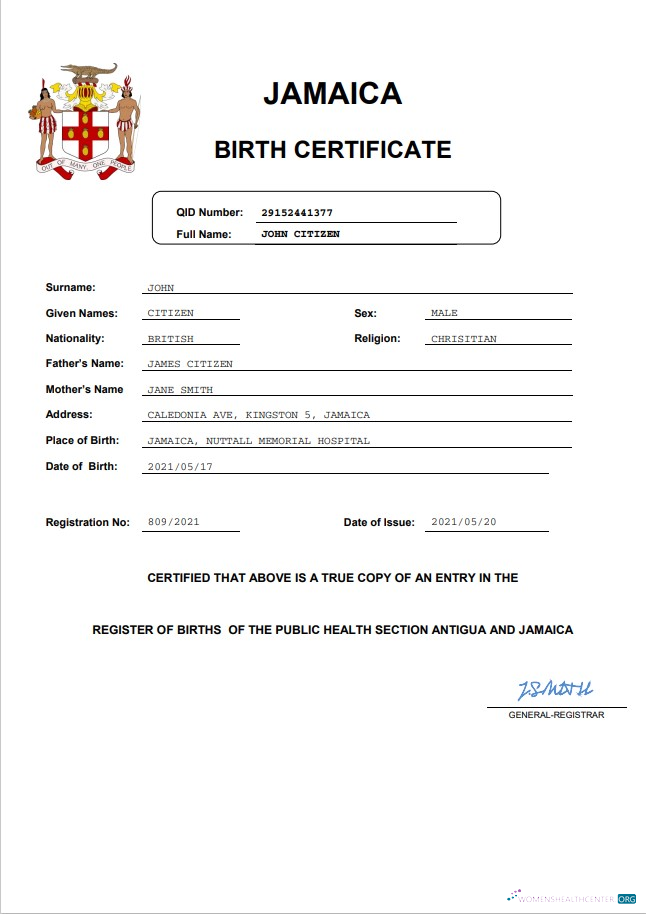 Реалистичный Скачать Ямайка Vital Record Birth Certificate Word и PDF Шаблон Photoshop Шаблон