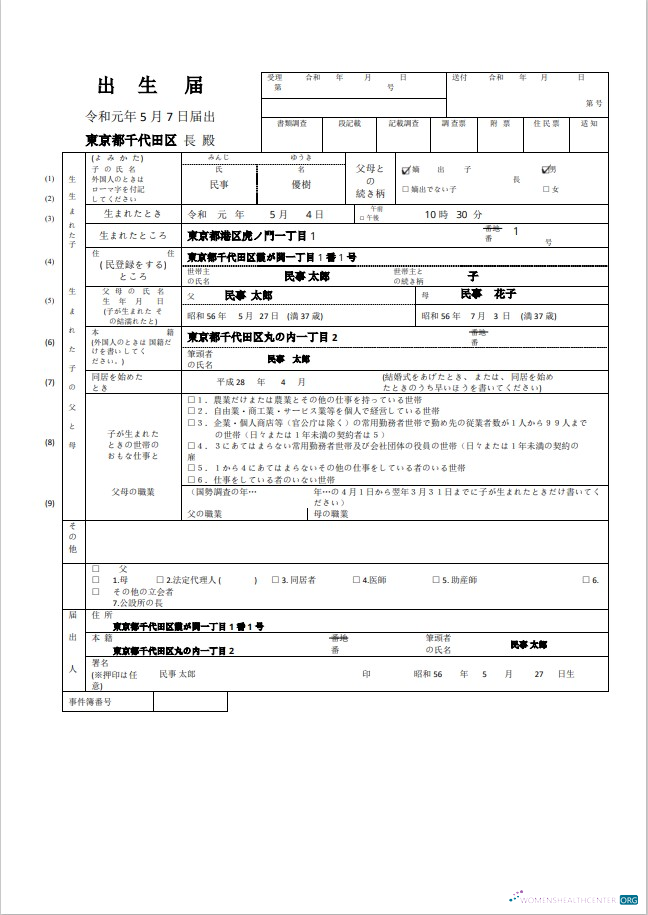 Редактируемый Скачать Япония Birth Certificate (日本の出生証明書) Word и PDF Шаблон, Fully Editable Photoshop Шаблон