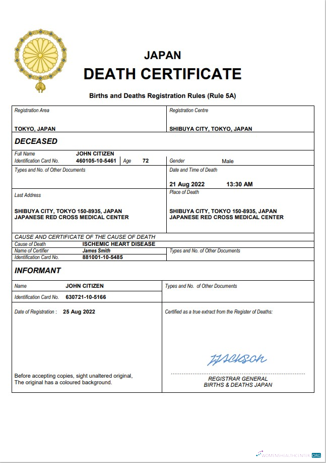 Реалистичный Скачать Япония Death Certificate Word и PDF Шаблон Photoshop Шаблон
