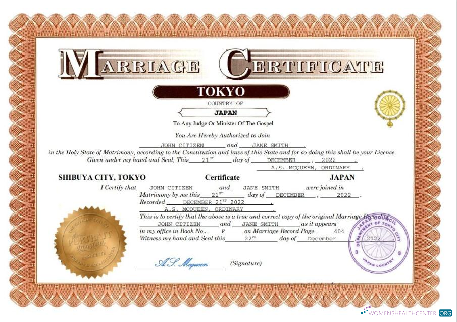 Качественный Скачать Япония Marriage Certificate Word и PDF Шаблон Photoshop Шаблон