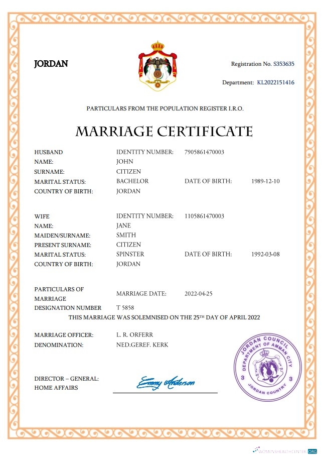 Качественный Скачать Иордания Marriage Certificate Word и PDF Шаблон Photoshop Шаблон