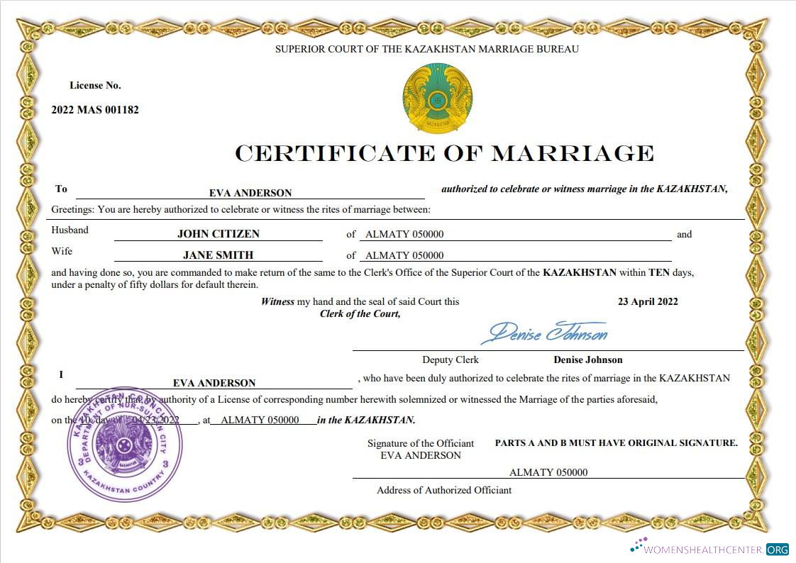 Реалистичный Скачать Казахстан Marriage Certificate Word и PDF Шаблон Photoshop Шаблон