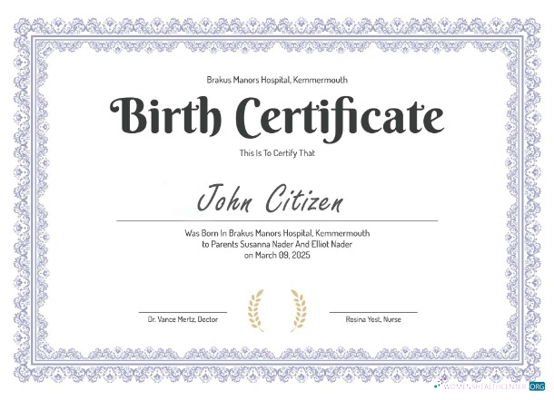 Профессиональный Скачать Kemmermouth Brakus Manors Hospital Birth Certificate Photoshop Шаблон