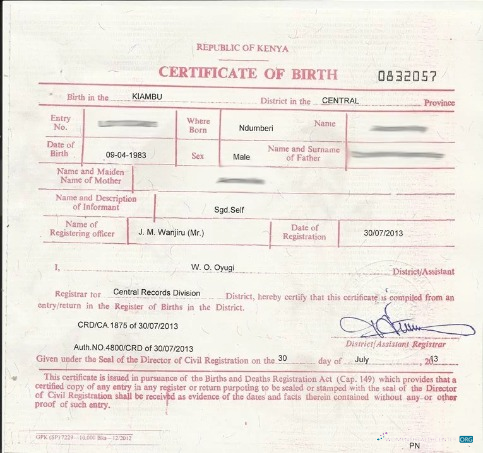Реалистичный Скачать Кения Register Births Death Certificate Photoshop Шаблон