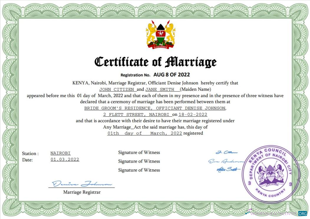 Профессиональный Скачать Кения Marriage Certificate Word и PDF Шаблон Photoshop Шаблон