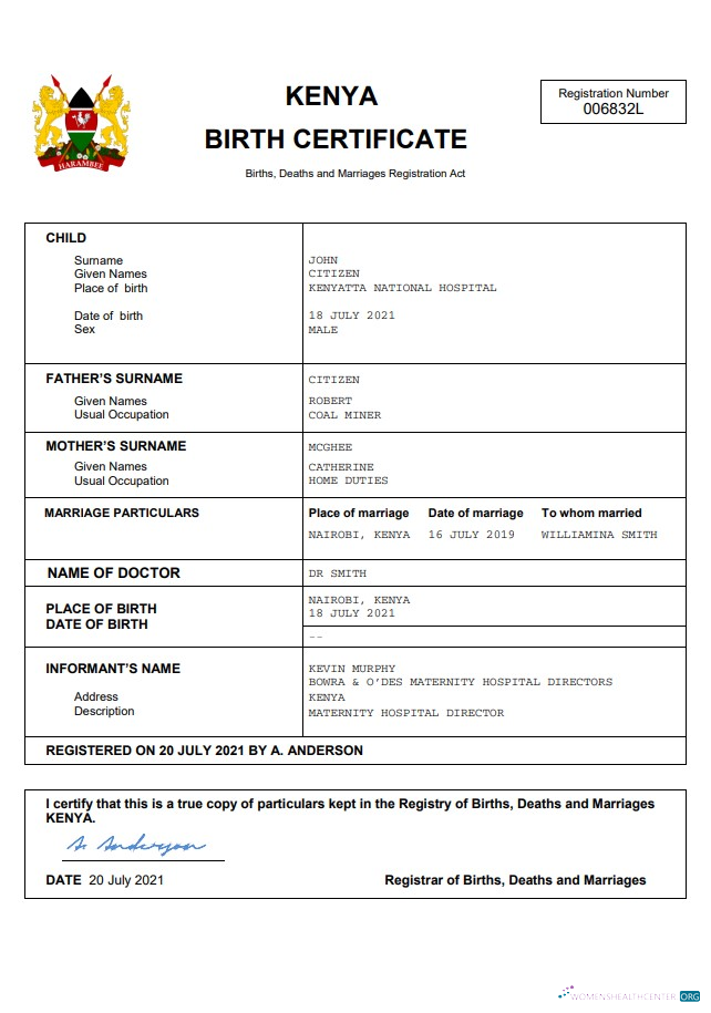Премиум Скачать Кения Vital Record Birth Certificate Word и PDF Шаблон Photoshop Шаблон