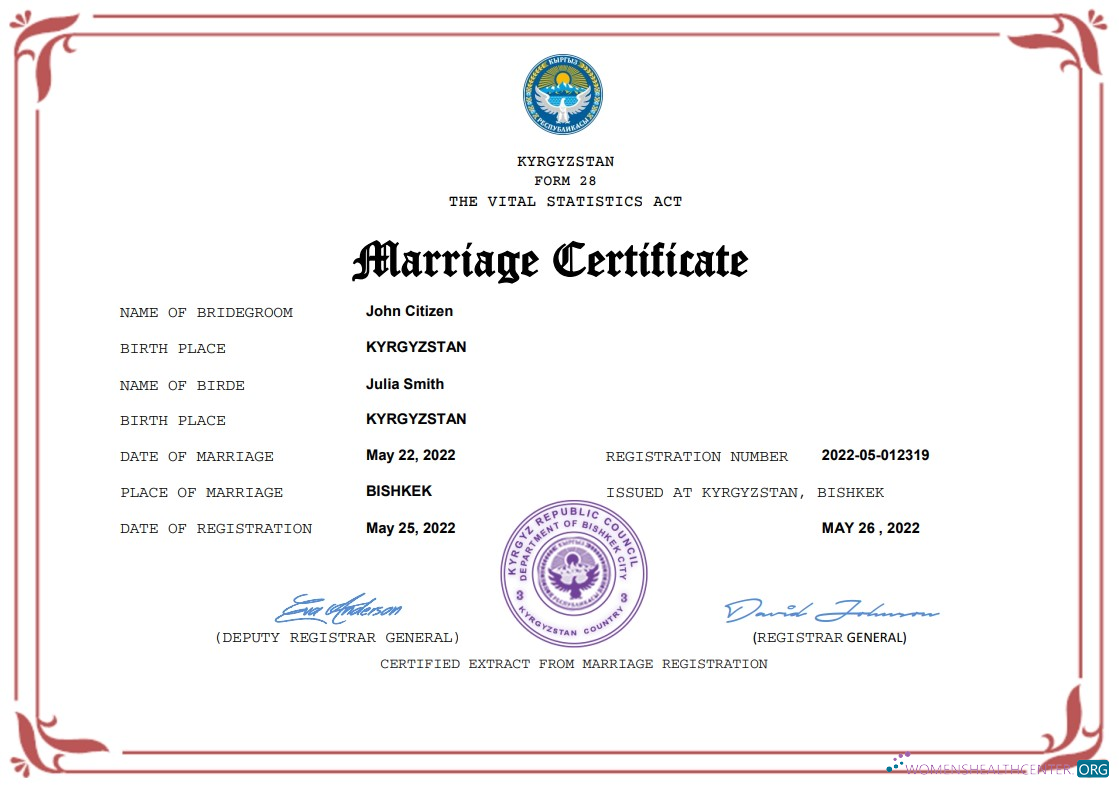 Профессиональный Скачать Киргизия Marriage Certificate Word и PDF Шаблон Photoshop Шаблон
