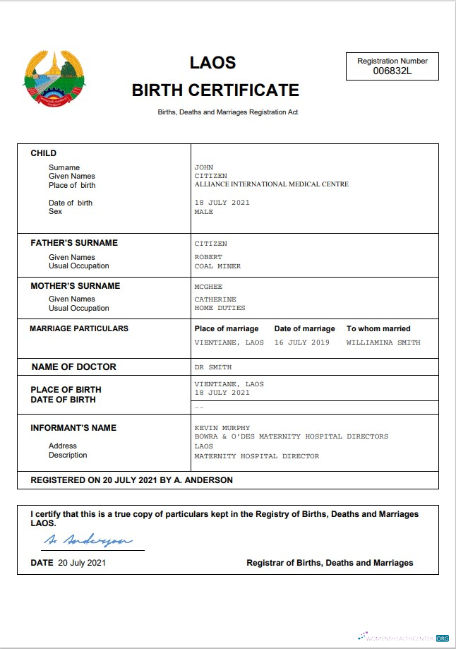 Реалистичный Скачать Лаос Birth Certificate Word и PDF Шаблон Photoshop Шаблон