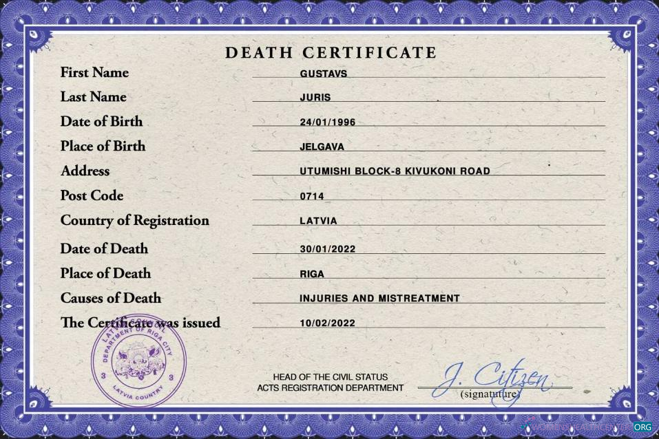Премиум Скачать Латвия Death Certificate PSD Шаблон Photoshop Шаблон