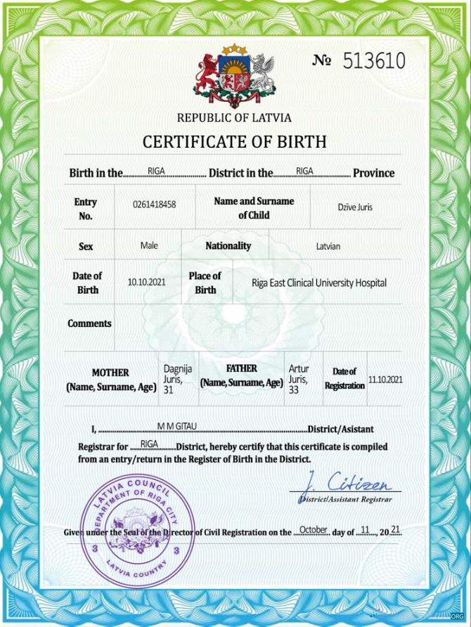 Премиум Скачать Латвия Vital Record Birth Certificate PSD Шаблон Photoshop Шаблон