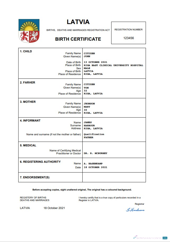 Профессиональный Скачать Латвия Vital Record Birth Certificate Word и PDF Шаблон Photoshop Шаблон