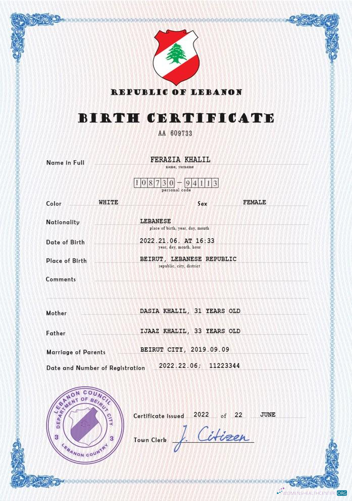Качественный Скачать Ливан Vital Record Birth Certificate PSD Шаблон Photoshop Шаблон