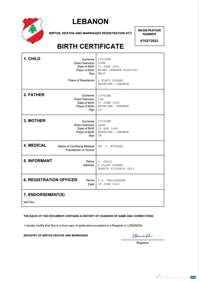 Качественный Скачать Ливан Vital Record Birth Certificate Word и PDF Шаблон Photoshop Шаблон