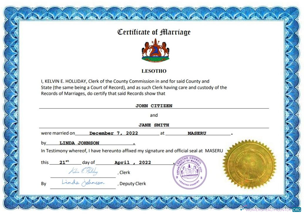 Реалистичный Скачать Лесото Marriage Certificate Word и PDF Шаблон Photoshop Шаблон