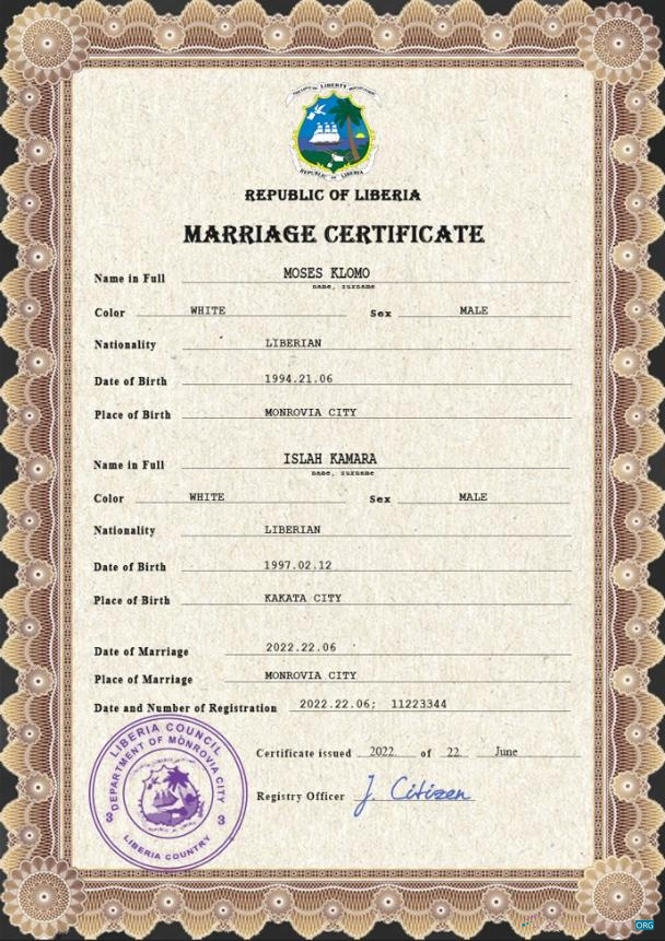 Премиум Скачать Либерия Marriage Certificate PSD Шаблон Photoshop Шаблон