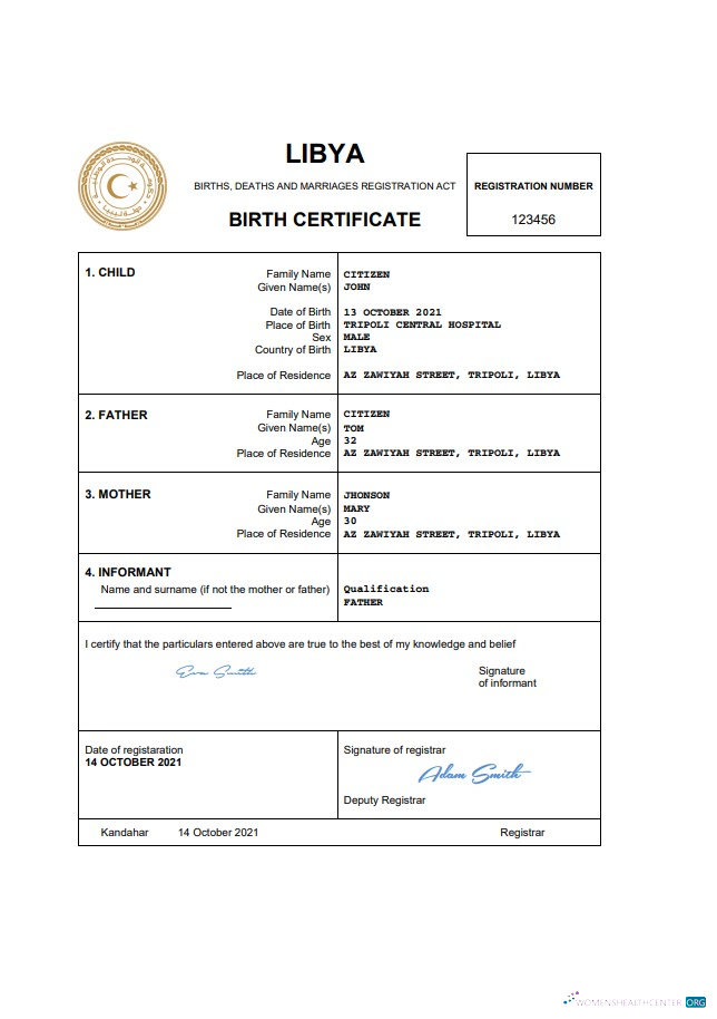 Премиум Скачать Ливия Birth Certificate Word и PDF Шаблон Photoshop Шаблон