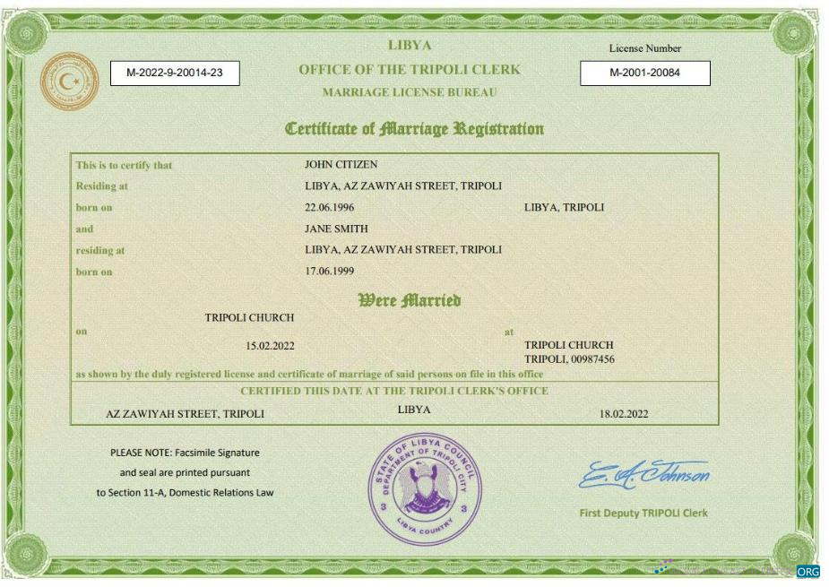 Профессиональный Скачать Ливия Marriage Certificate Word и PDF Шаблон Photoshop Шаблон