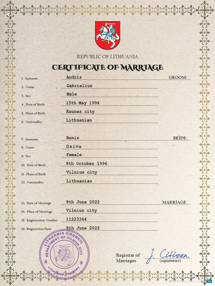 Качественный Скачать Литва Marriage Certificate PSD Шаблон Photoshop Шаблон
