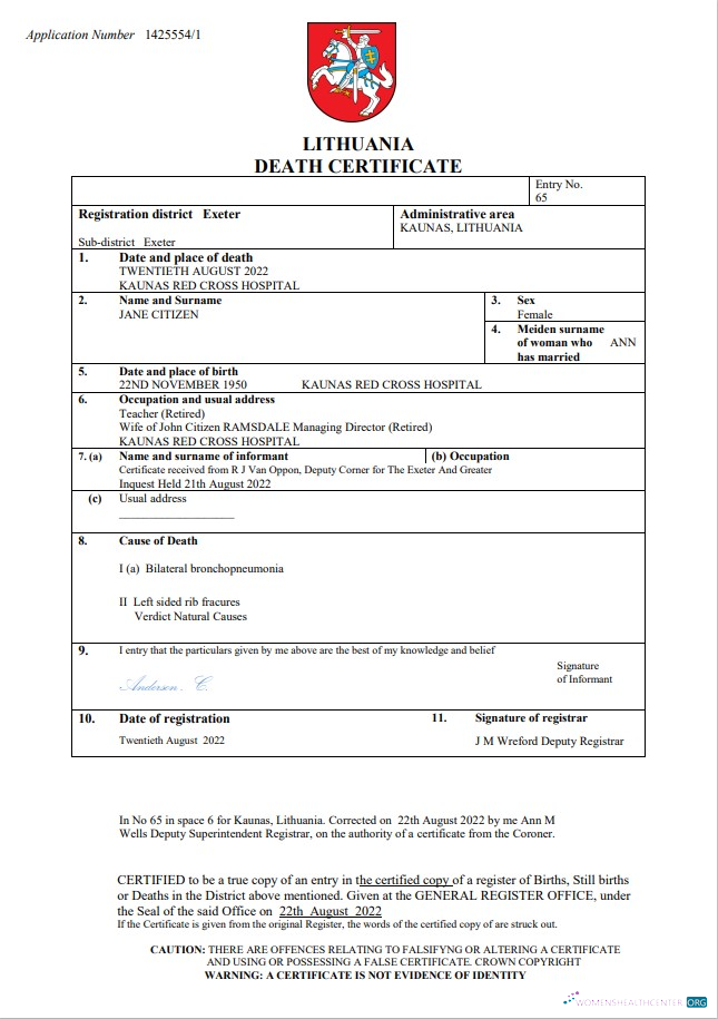 Профессиональный Скачать Литва Vital Record Death Certificate Word и PDF Шаблон Photoshop Шаблон