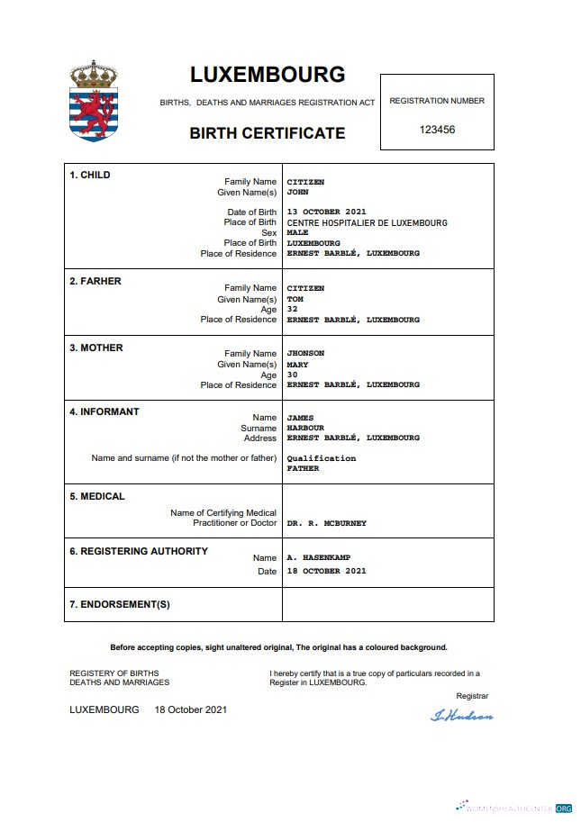 Премиум Скачать Люксембург Birth Certificate Word и PDF Шаблон Photoshop Шаблон
