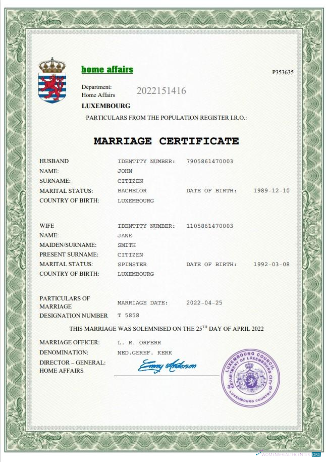 Реалистичный Скачать Люксембург Marriage Certificate Word и PDF Шаблон Photoshop Шаблон