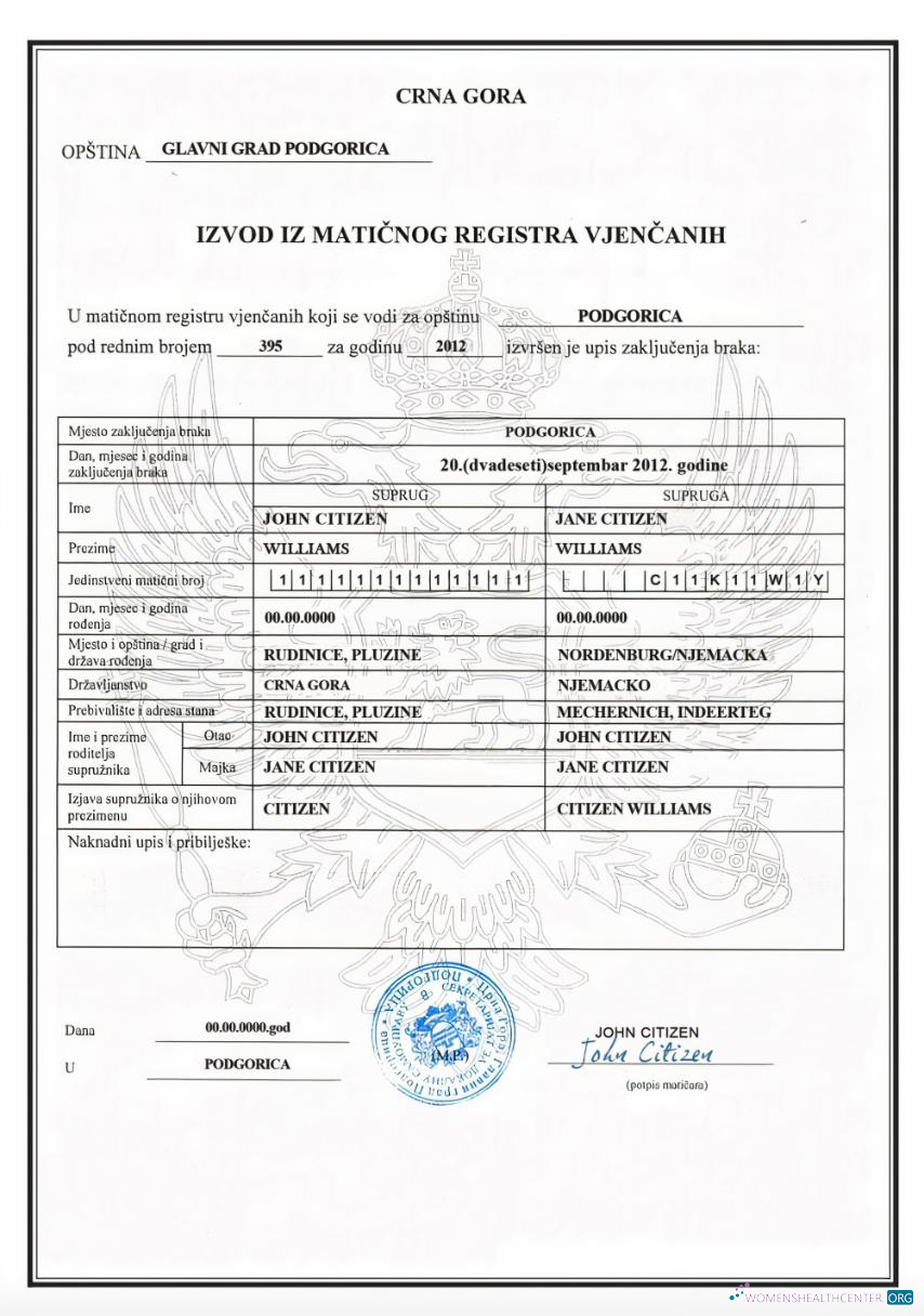Премиум Скачать Черногория (Crna Gora) Marriage Certificate Photoshop Шаблон