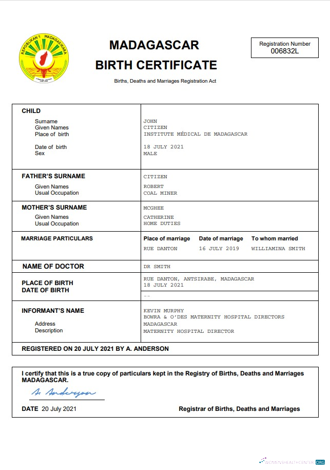 Качественный Скачать Мадагаскар Vital Record Birth Certificate Word и PDF Шаблон Photoshop Шаблон