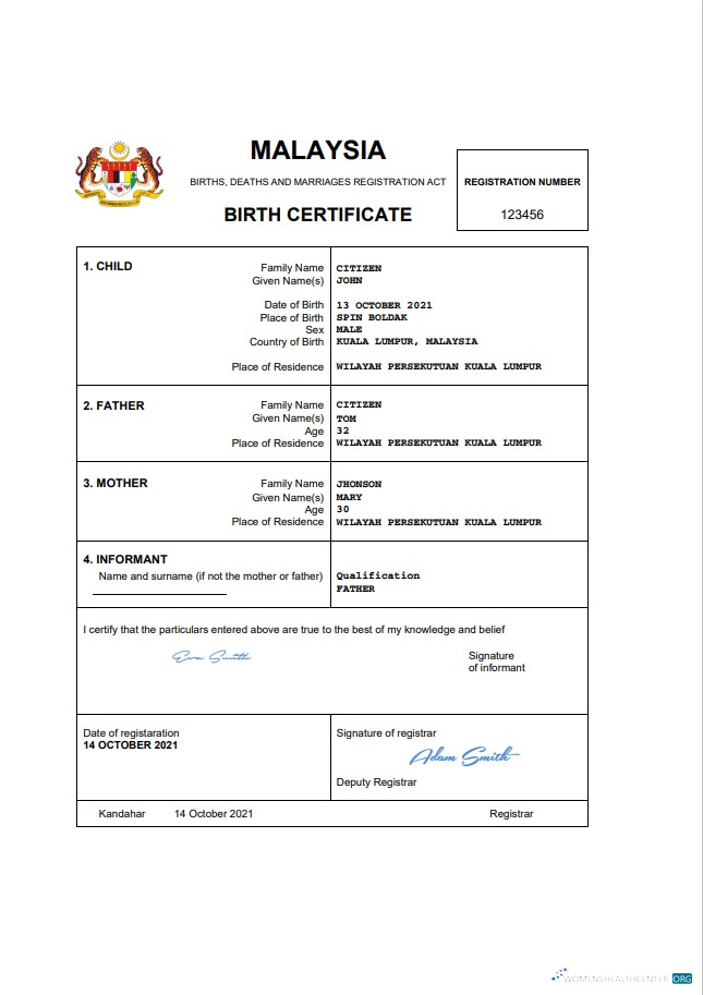 Реалистичный Скачать Малайзия Death Certificate Word и PDF Шаблон, Completely Editable Photoshop Шаблон